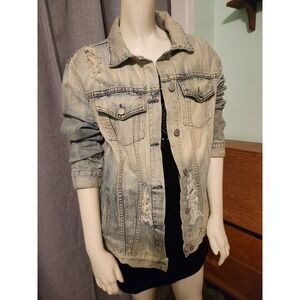 Rails Knox Faded Medium Vtg Wash Distressed Boyfriend Denim Jacket Sz M Grunge